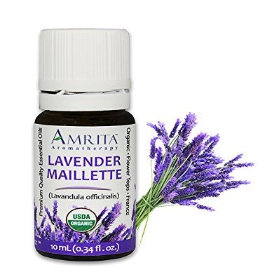 Amrita Aromatherapy Organic Lavender Maillette Essential Oil, 100% Pure Undiluted Lavandula officinalis, Therapeutic Grade, Premium Quality Aromatherapy Oil, Tested & Verified, 60ML