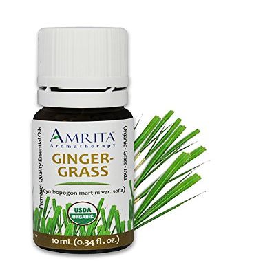 Amrita Aromatherapy Organic Gingergrass Essential Oil, 100% Pure Undiluted Cymbopogon martini var., Therapeutic Grade, Premium Quality Aromatherapy oil, Tested & Verified, 10ML