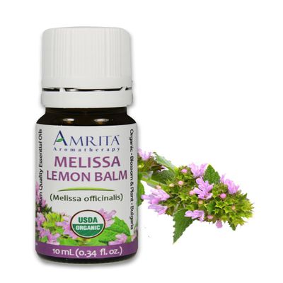 Amrita Aromatherapy Organic Melissa Lemon Balm Essential Oil, 100% Pure Undiluted Melissa officinalis, Therapeutic Grade, Premium Quality Aromatherapy Oil, Tested & Verified, 10ML