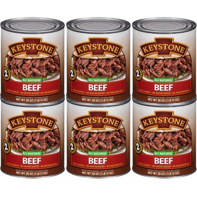 Keystone Meats All Natural Heat and Serve Canned Beef 28 Oz Fully Cooked Canned Meat Long Shelf Life Emergency Survival Canned Food Ready to Eat No Preservatives Gluten Free Made in USA Pack of 6
