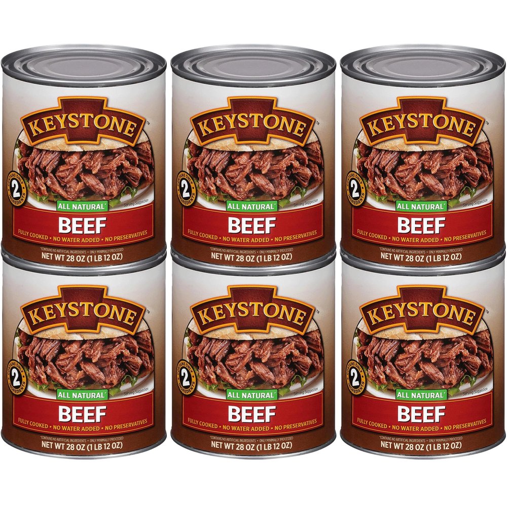 Keystone Meats All Natural Heat and Serve Canned Beef 28 Oz Fully Cooked Canned Meat Long Shelf Life Emergency Survival Canned Food Ready to Eat No Preservatives Gluten Free Made in USA Pack of 6