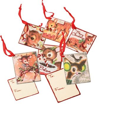 Primitives by Kathy Annie Schickel 2.50 inches x 3.50 inches and 2.50 inch Square Gift Tags - Christmas Deer