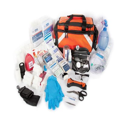 LINE2design First Aid EMT First Responder Kit - Emergency Response Tactical Trauma Bag - Elite Paramedic EMS First Responder Medical Complete Rescue Supplies Home Health Aides - Orange