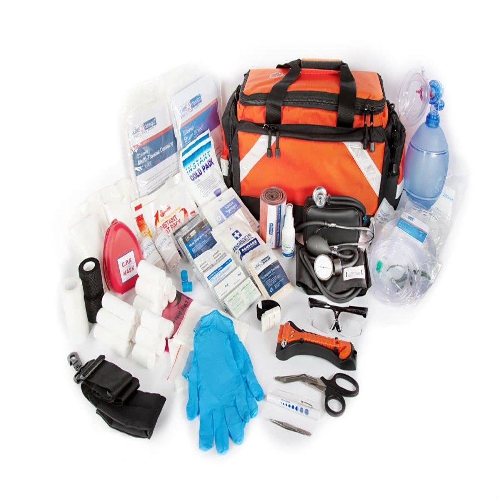 LINE2design First Aid EMT First Responder Kit - Emergency Response Tactical Trauma Bag - Elite Paramedic EMS First Responder Medical Complete Rescue Supplies Home Health Aides - Orange