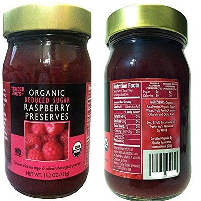 Trader Joe's Organic Reduced Sugar Raspberry Preserves 15.2 oz (Pack of 2 Bottles)