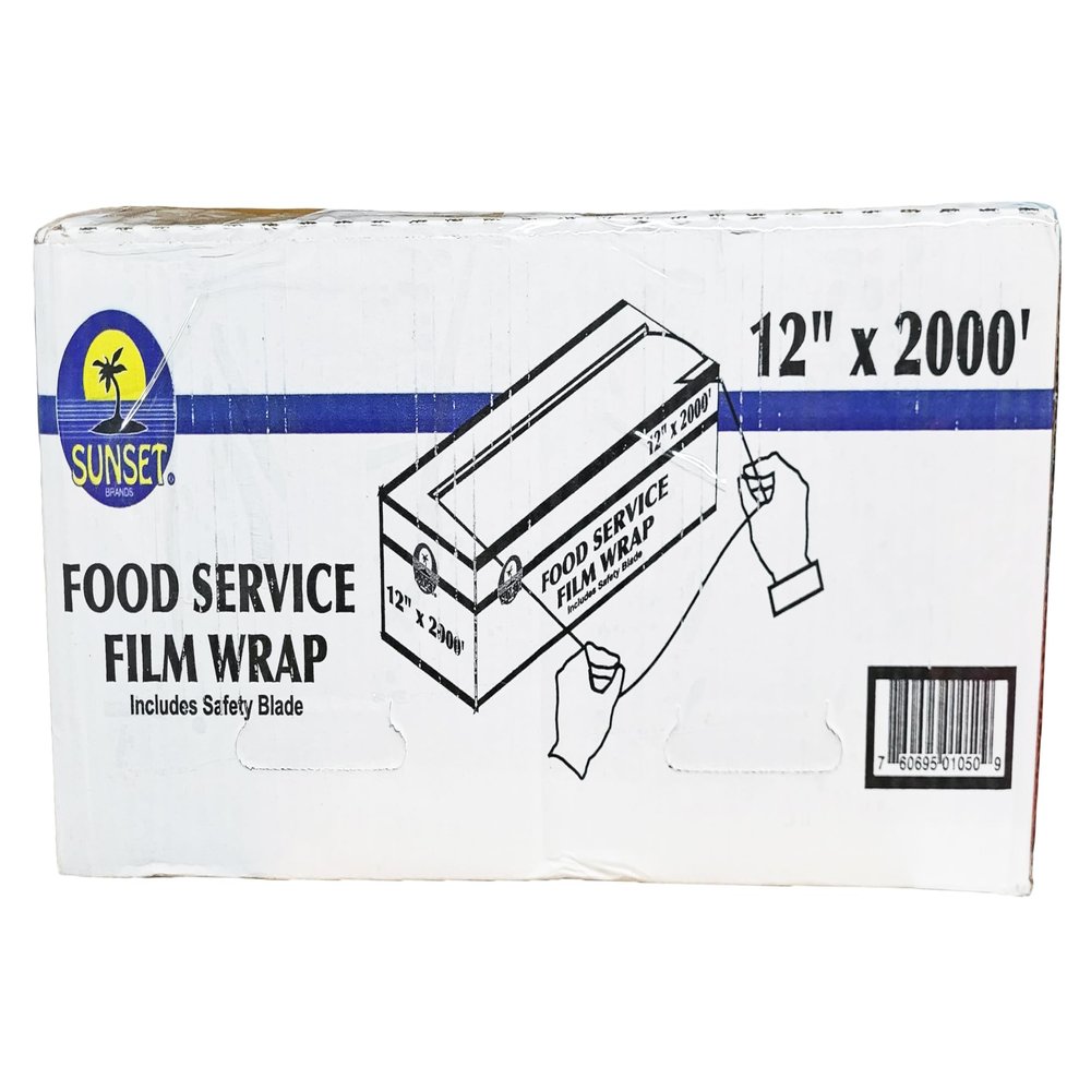 Sunset Food Service Plastic Film Wrap - 12" x 2000' - Includes Safety Blade