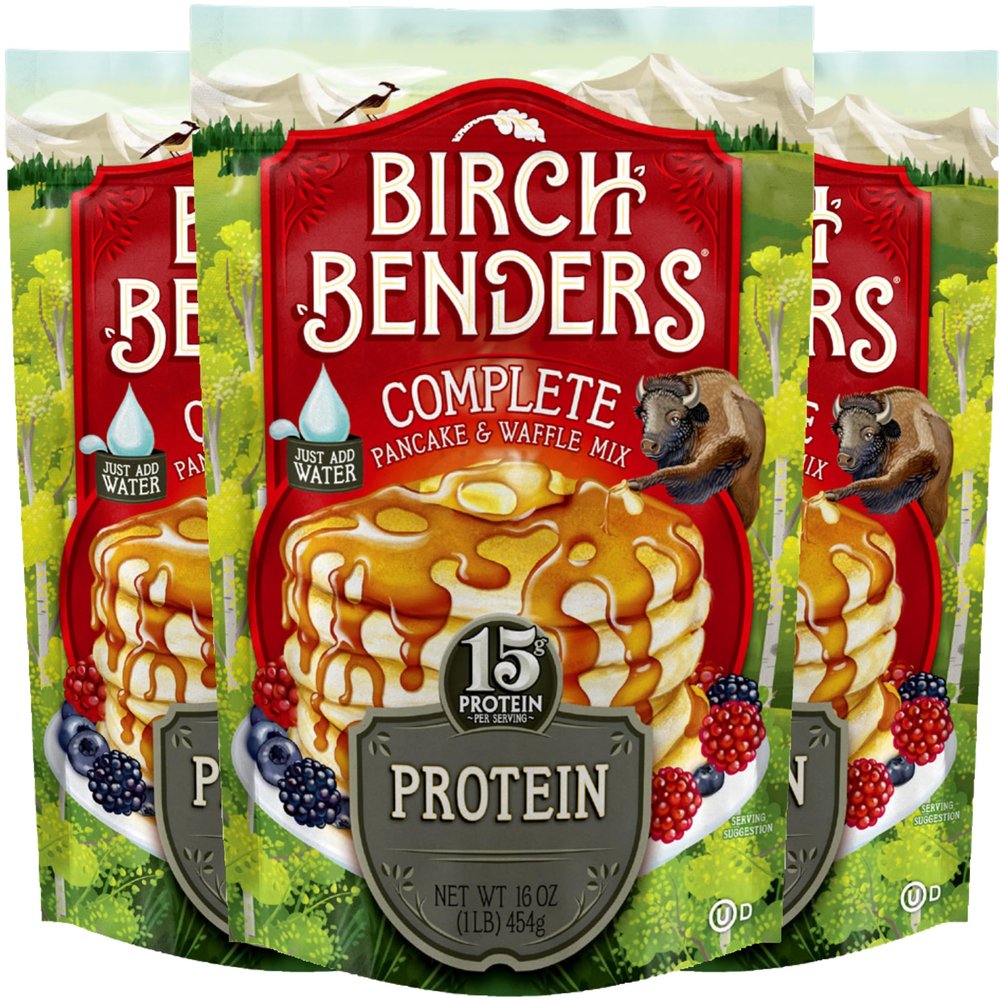 Performance Protein Pancake and Waffle Mix with Whey Protein by Birch Benders, 15 Grams Protein Per Serving, 1 Pound (Pack of 3)