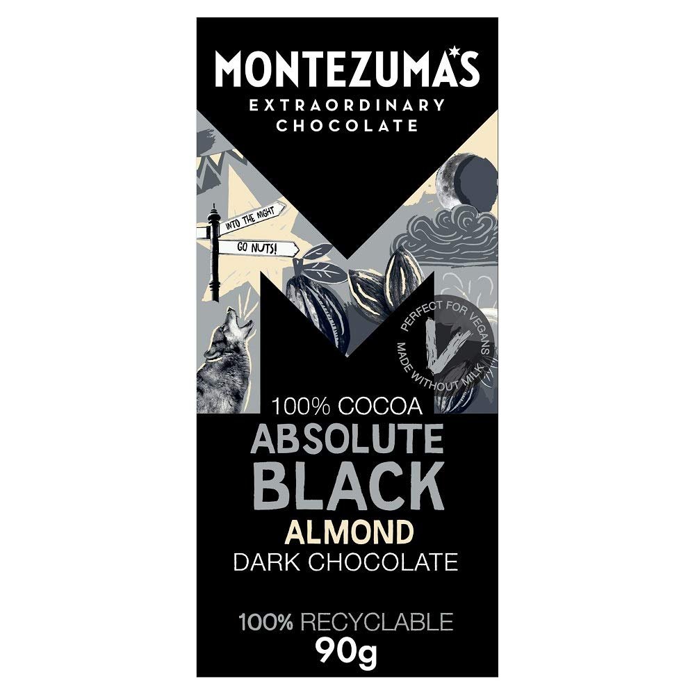 Montezuma's Absolute Black Chocolate With Almonds 90g (Pack of 2)
