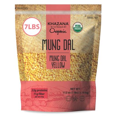 Khazana ORGANIC Mung Dal 7lb - Yellow Petite Split Beans | Non-GMO, Gluten Free & Kosher | Authentic Lentils From India