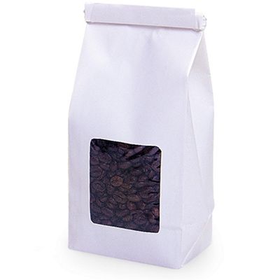 1/2 lb White Window Coffee Bags - 3 3/8in. X 2 1/2in. X 7 3/4in. - Pack of 500