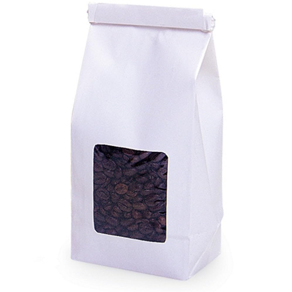 1/2 lb White Window Coffee Bags - 3 3/8in. X 2 1/2in. X 7 3/4in. - Pack of 500