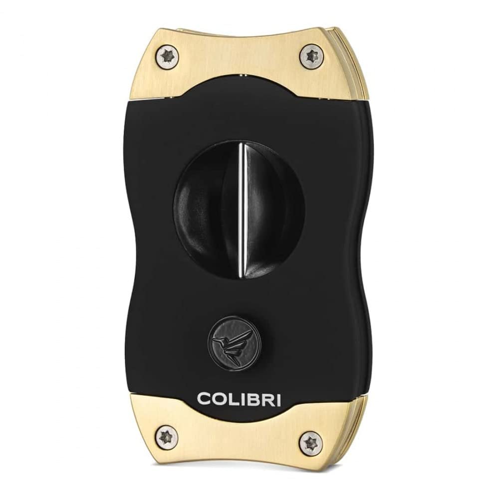 Colibri Premium V-Cut Cigar Cutter - Ergonomic Stainless Steel Spring-Loaded Blade, Ideal for up to 60+ Ring Gauge - Gift for Cigar Enthusiasts (Brushed Gold)