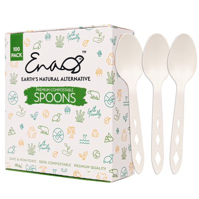 100% Compostable Non Plastic Spoons [100 Pack] CPLA Disposable Spoons. Non Plastic Silverware Set. Eco-Friendly Cutlery, Off White Flatware, Extra Sturdy Utensils, by Earth's Natural Alternative