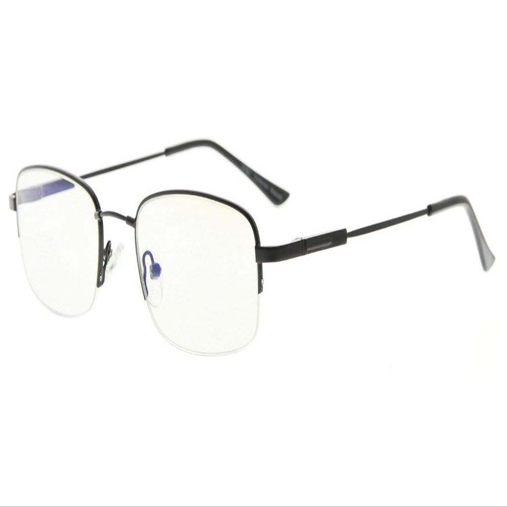 Eyekepper Blue Light Blocking Reading Glasses Bendable Titanium Memory Readers Half-Rim Computer Glasses, Light Amber Tinted Lenses (Black,+0.50)