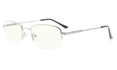 Eyekepper Blue Light Blocking Reading Glasses Bendable Titanium Memory Readers Half-Rim Computer Glasses, Light Amber Tinted Lenses (Silver,+2.25)