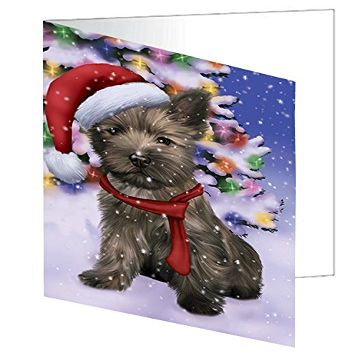 Winterland Wonderland Cairn Terrier Puppy Dog in Christmas Holiday Scenic Background Note Card (10)