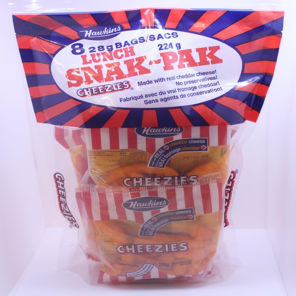 Hawkins Cheezies Lunch Snak-Pak 8 28 gram bags, 224 gram total - {Imported from Canada}