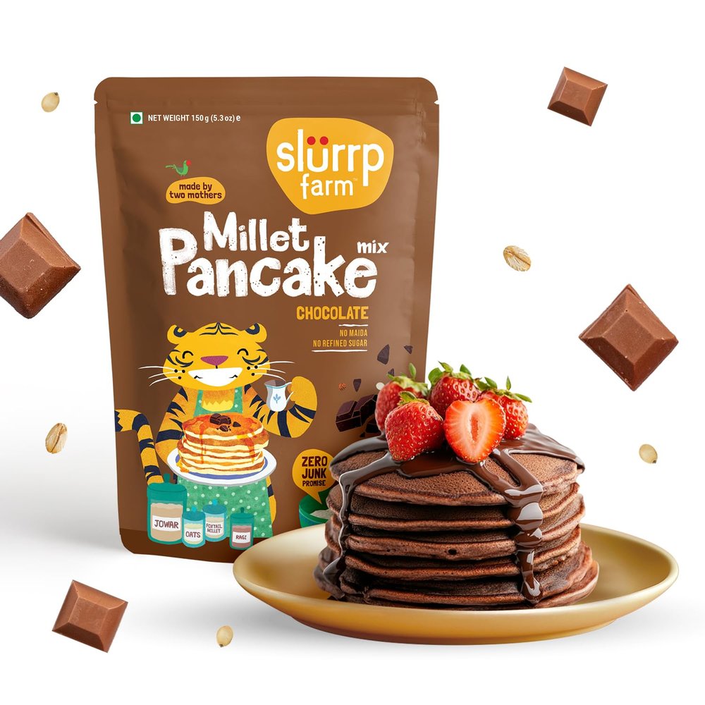 Slurrp Farm Millet Pancake Mix | Chocolate Flavor | Made with Jowar, Oats & Ragi | No Maida, No Refined Sugar | Healthy, Tasty & Easy Breakfast for Kids & Adults | 5.29 Oz (150g)