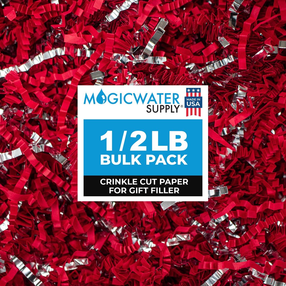 MagicWater Supply - 1/2 LB - Red & Silver - Crinkle Cut Paper Shred Filler great for Gift Wrapping, Basket Filling, Birthdays, Weddings, Anniversaries