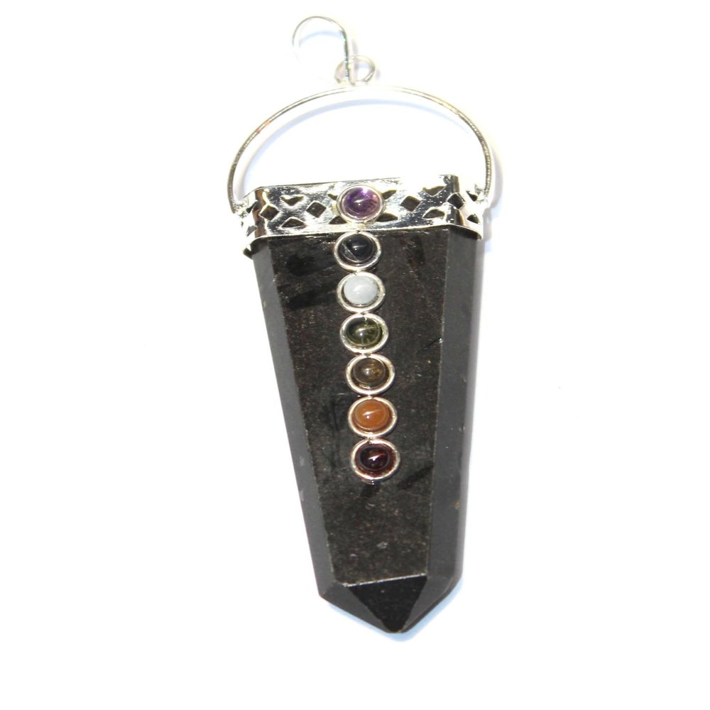 Jet Tourmaline Flat Chakra Pendant 2 inch Approx. Jet International Healing Spiritual Divine India Crystal Therapy Gift New Year Christmas Image is JUST A Reference