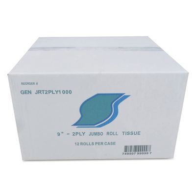 Jumbo Bath Tissue, 2-Ply, White, 9 In Diameter, 12/carton