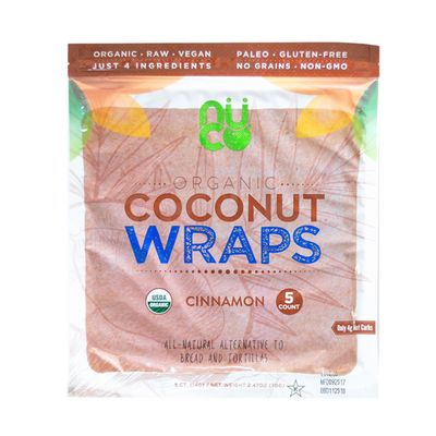 All-Natural, Paleo, Gluten Free, Vegan Non-GMO, Kosher Raw Veggie NUCO Coconut Wraps Cinnamon Flavor. NO Salt Added Low Carb and Yeast Free 5 Count (One Pack of Five Wraps Each)