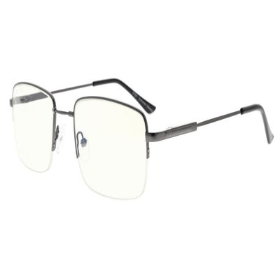 Eyekepper Half-Rim Reading Glasses-Blue Light Blocking-Reduced Eye Strain-Memory Computer Glasses Titanium Readers Men, Transparent Lenses (Gunmetal,+3.50)