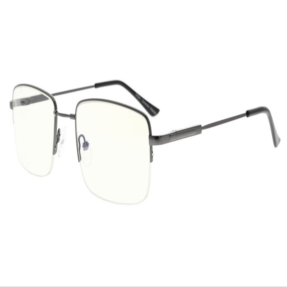 Eyekepper Half-Rim Reading Glasses-Blue Light Blocking-Reduced Eye Strain-Memory Computer Glasses Titanium Readers Men, Transparent Lenses (Gunmetal,+3.50)