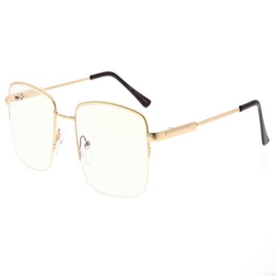 Eyekepper Half-Rim Reading Glasses-Blue Light Blocking-Reduced Eye Strain-Memory Computer Glasses Titanium Readers Men, Transparent Lenses (Gold,+2.50)