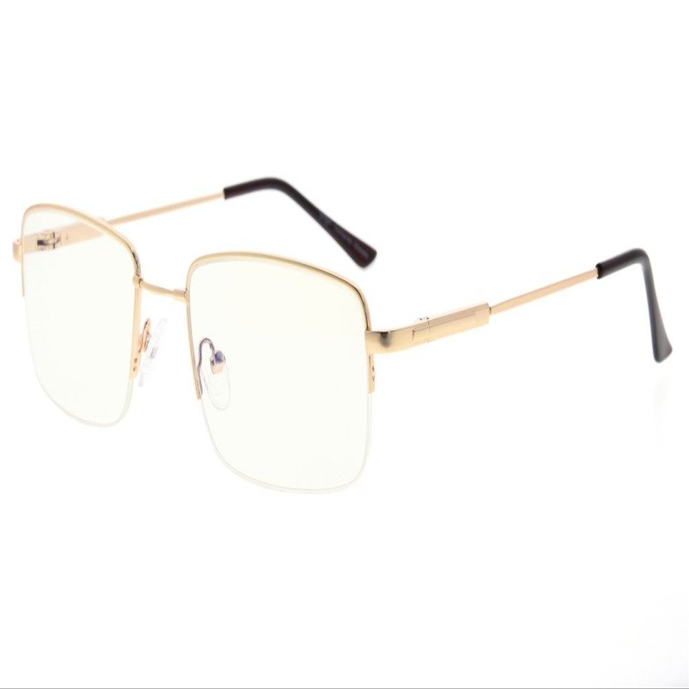 Eyekepper Half-Rim Reading Glasses-Blue Light Blocking-Reduced Eye Strain-Memory Computer Glasses Titanium Readers Men, Transparent Lenses (Gold,+2.50)