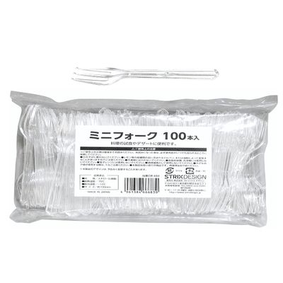 Strix Design DR-484 Mini Forks, 100 Pieces, Clear, 3.9 inches (10 cm), Made in Japan, Commercial Use, For Tasting and Desserts, Disposable Cutlery, Plastic