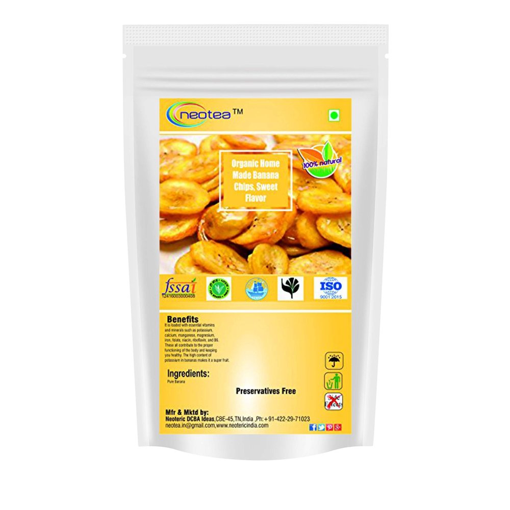 Neotea Organic Home Made Banana Chips, Sweet Flavor - 250g