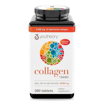 Youtheory Collagen + Biotin - Advanced Collagen Supplement - with Hydrolyzed Peptides, Vitamin C & Vitamin B - Supports Hair Growth, Nail Health & Skin - 390 Tablets