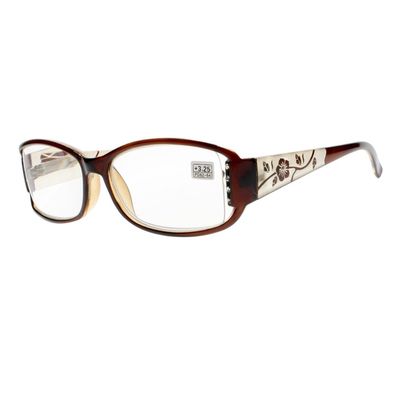 Newsight Brown Large Full Frame Diamonds Flowers Reading Glasses Clear Lens