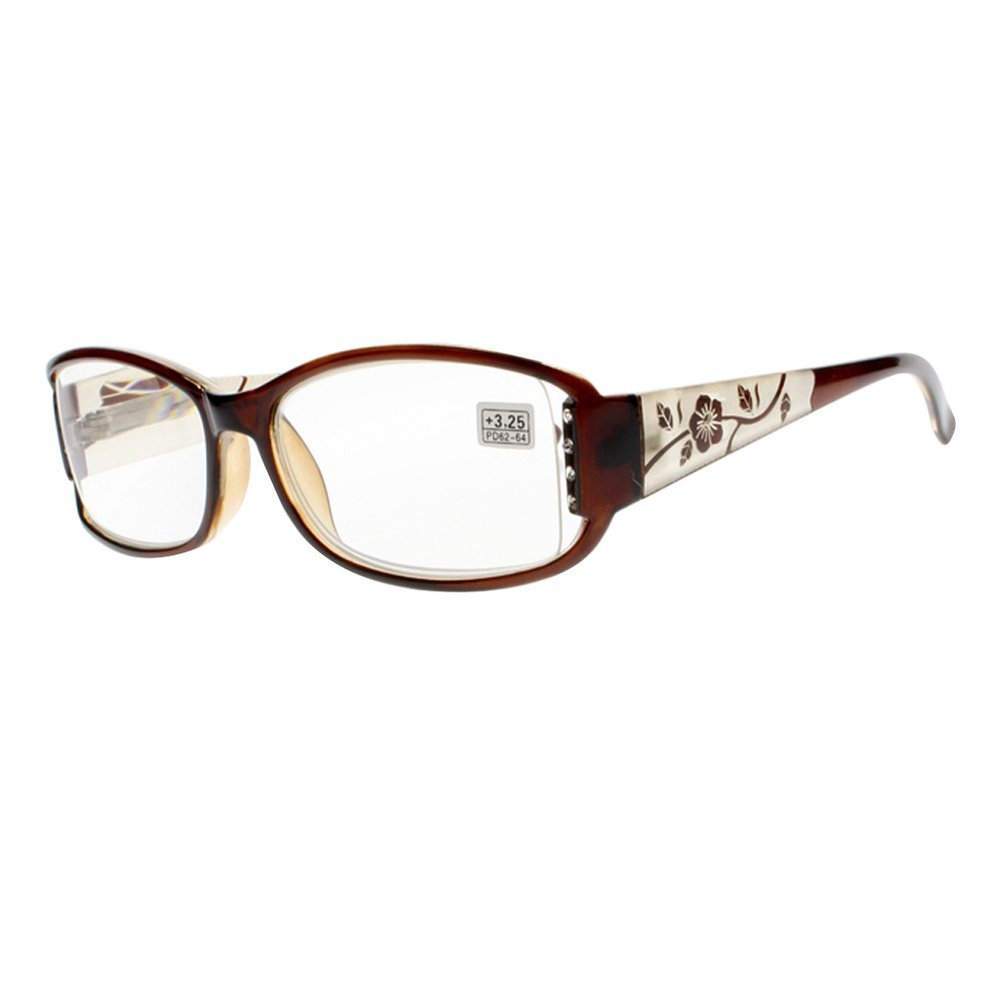 Newsight Brown Large Full Frame Diamonds Flowers Reading Glasses Clear Lens