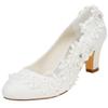 Emily Bridal 1505-1B Women's Wedding Shoes Closed Toe 2.56 Inches Chunky Heel Lace Satin Pumps with Rhinestone Lace Flower Bridal Shoes, Ivory 6.5 US/ 37 EU view 1