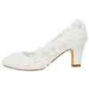 Emily Bridal 1505-1B Women's Wedding Shoes Closed Toe 2.56 Inches Chunky Heel Lace Satin Pumps with Rhinestone Lace Flower Bridal Shoes, Ivory 6.5 US/ 37 EU view 2