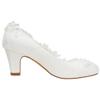 Emily Bridal 1505-1B Women's Wedding Shoes Closed Toe 2.56 Inches Chunky Heel Lace Satin Pumps with Rhinestone Lace Flower Bridal Shoes, Ivory 6.5 US/ 37 EU view 3