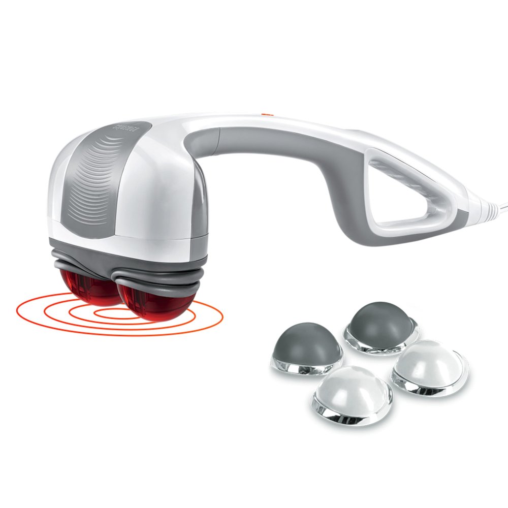 Homedics Back Massager - Heated Automatic Percussion Back, Body and Neck Massager with Dual Pivoting Heads, Interchangeable Nodes, for Shoulders, Legs and Feet, White