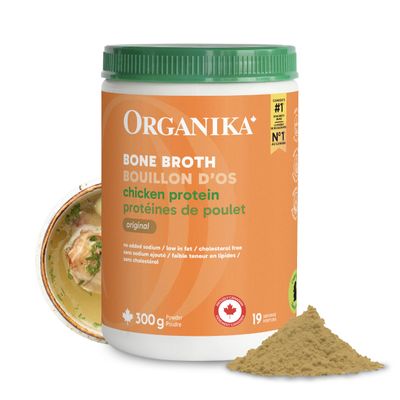 Organika Chicken Bone Broth Powder- Free Range and Vegetarian Fed Chickens- Keto Friendly, High Protein and Mineral Content- 300g