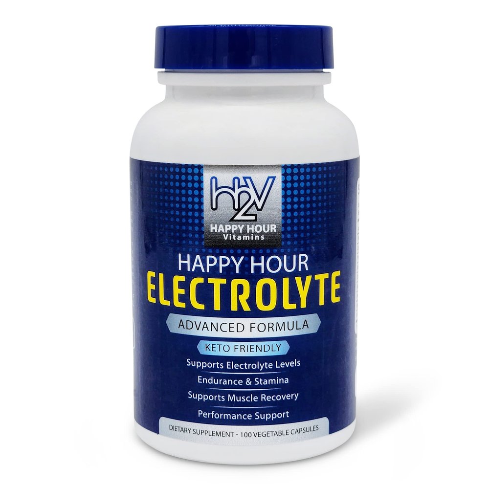 Happy Hour Vitamins Electrolyte Pill- 100 Pills- Dehydration, Muscle cramping, Performance, Keto & Rapid Recovery. Vegetarian Capsules w/Magnesium, Potassium, Sodium & Calcium Hydration Supplement
