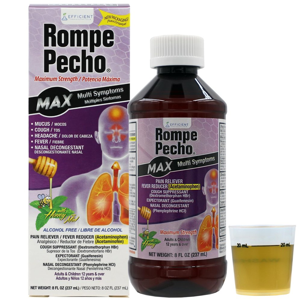 Rompe Pecho MAX, Multisymptom Severe Cold and Flu Syrup, 8 FL Oz, Bottle