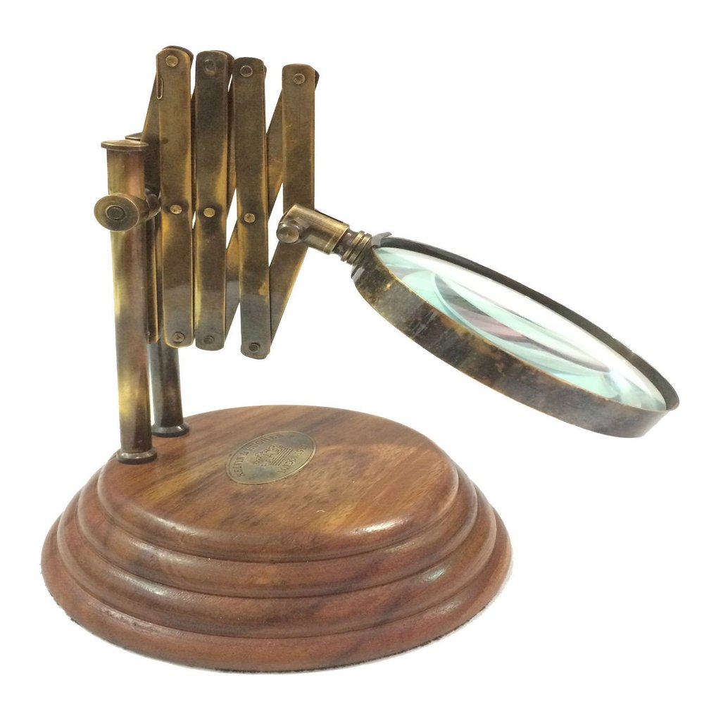 Vintage Antique Style Brass Glass Magnifying Desk Lens Channer 4" Magnifier
