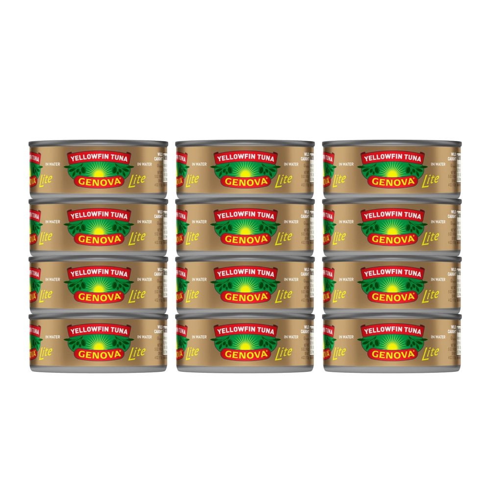 Genova Premium Lite Yellowfin Tuna in Water, Wild Caught, Solid Light, 5 oz. Can (Pack of 12)