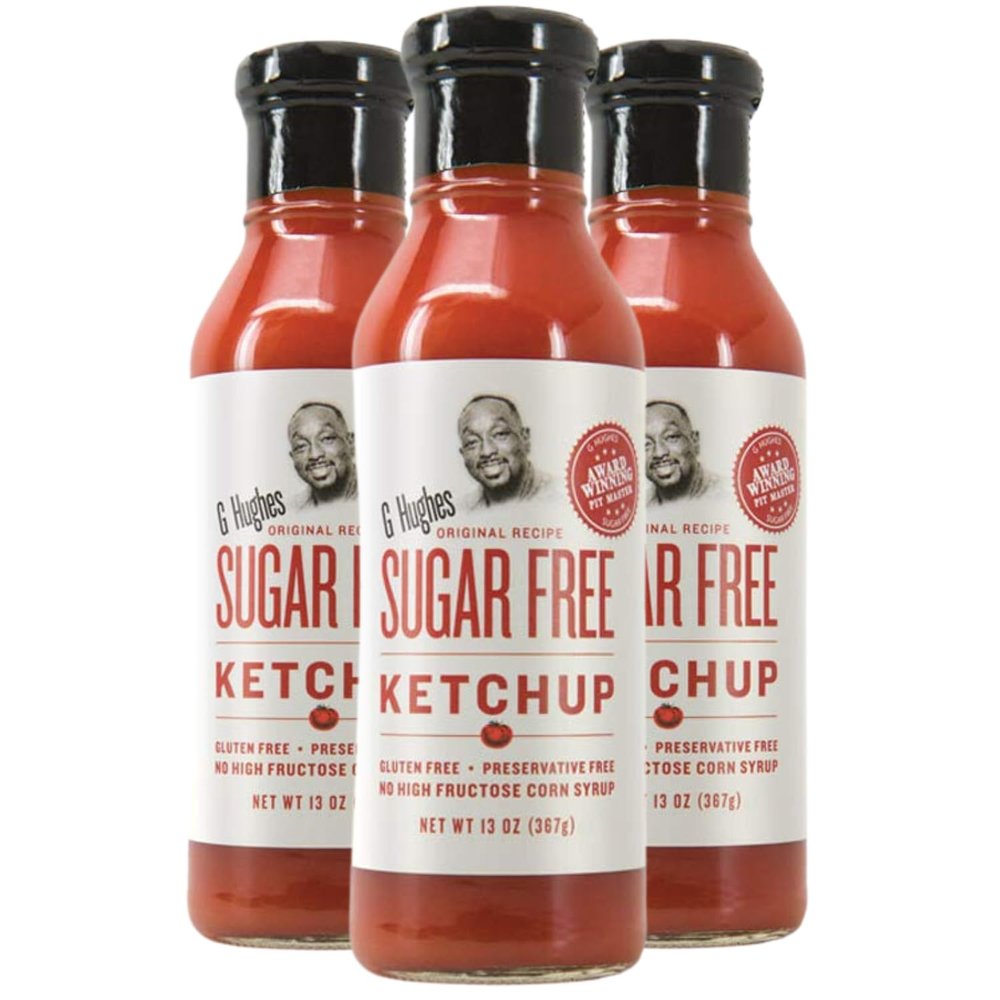 G Hughes Sugar Free Ketchup - Gluten Free, Preservation Free, Low Carb Ketchup, No Sugar Added Condiments - 13 Oz (3-Pack)