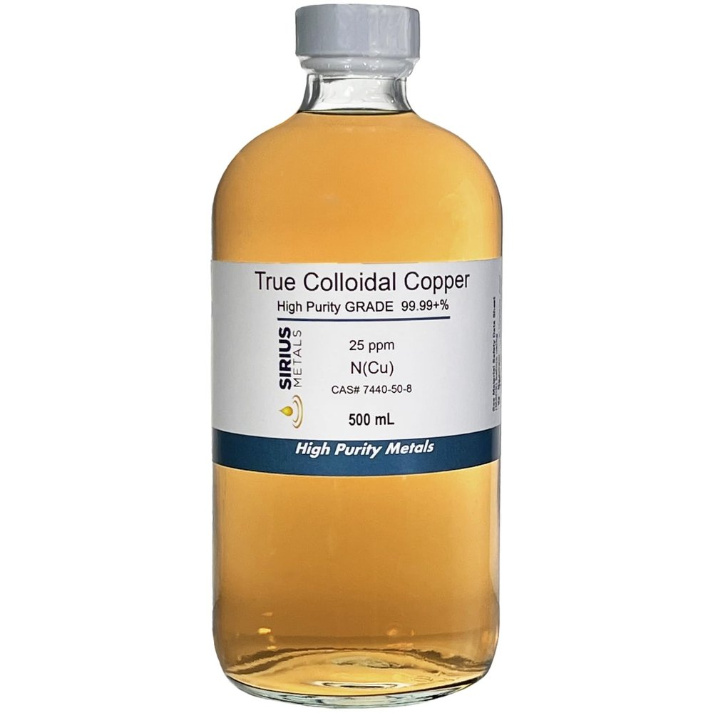 True Colloidal Copper 25ppm 500mL in a Glass Bottle