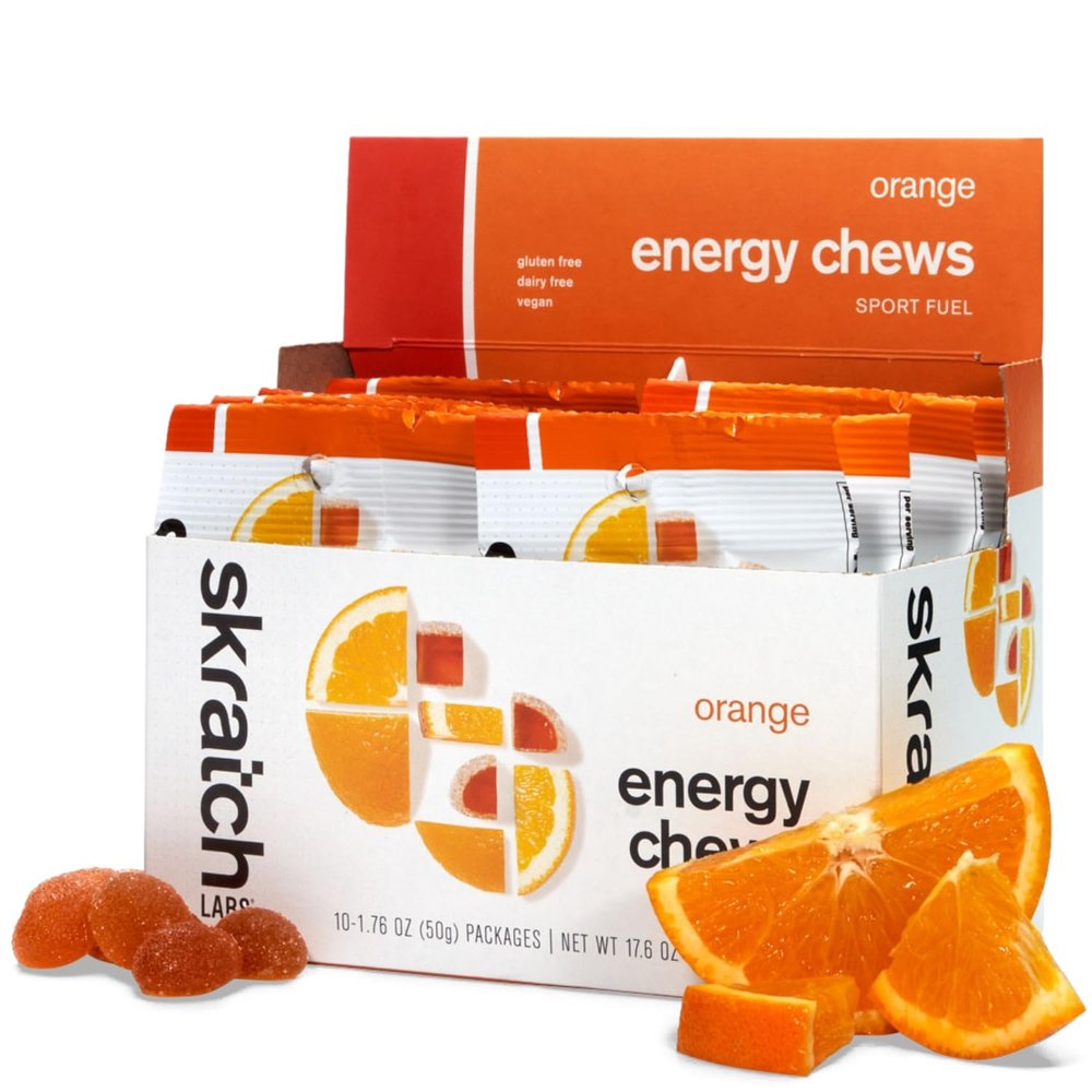 Skratch Labs Energy Chews | Gummies for Running, Cycling, and Sports Performance | Gel Alternative | Orange (10 Pack) | Gluten Free, Vegan