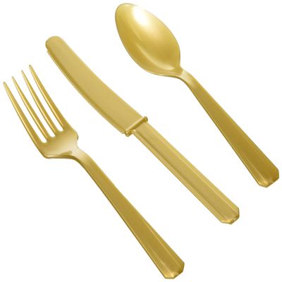 Gold Assorted Plastic Cutlery Set - (288 Count) - Premium Quality & Eye-catching Color Tableware, Perfect for Parties & Special Events