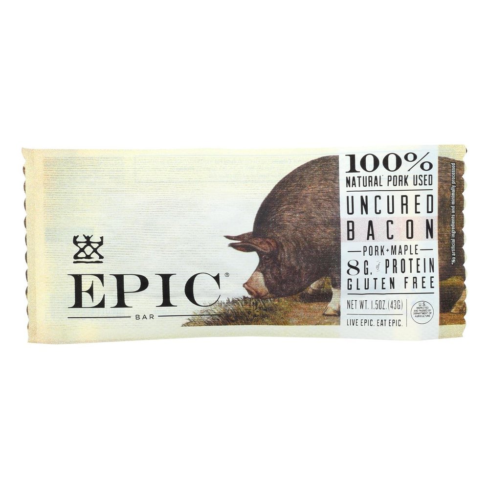 EPIC, Bar, Pork, Mple, Uncrd Bacon, Pack of 12, Size 1.5 OZ, (Low Carb Dairy Free Gluten Free Wheat Free Yeast Free)