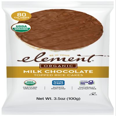 Element, Rice Cake, Og2, Milk Choc, Pack of 6, Size 3.5 OZ, (Low Carb Gluten Free Kosher Low Sodium Vegan Wheat Free Yeast Free 95%+ Organic)